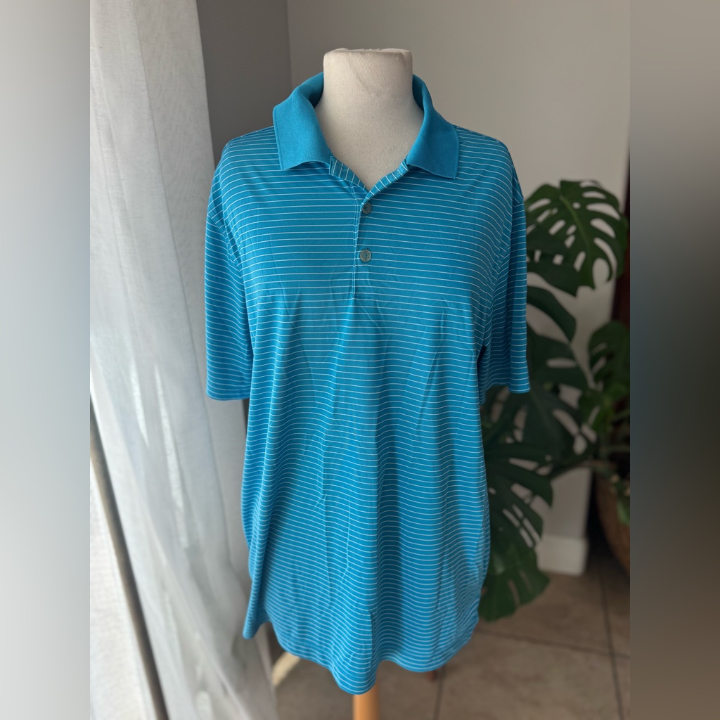 Nike Golf Dri-Fit Tour Performance Polo L Blue/White Stripe Swoosh